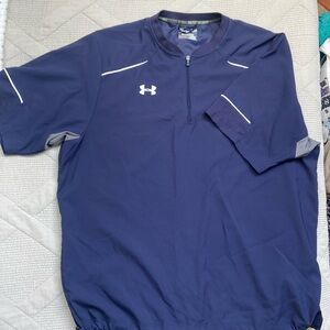 Navy UA short sleeve windbreaker quarter zip bungee bottom with zip side